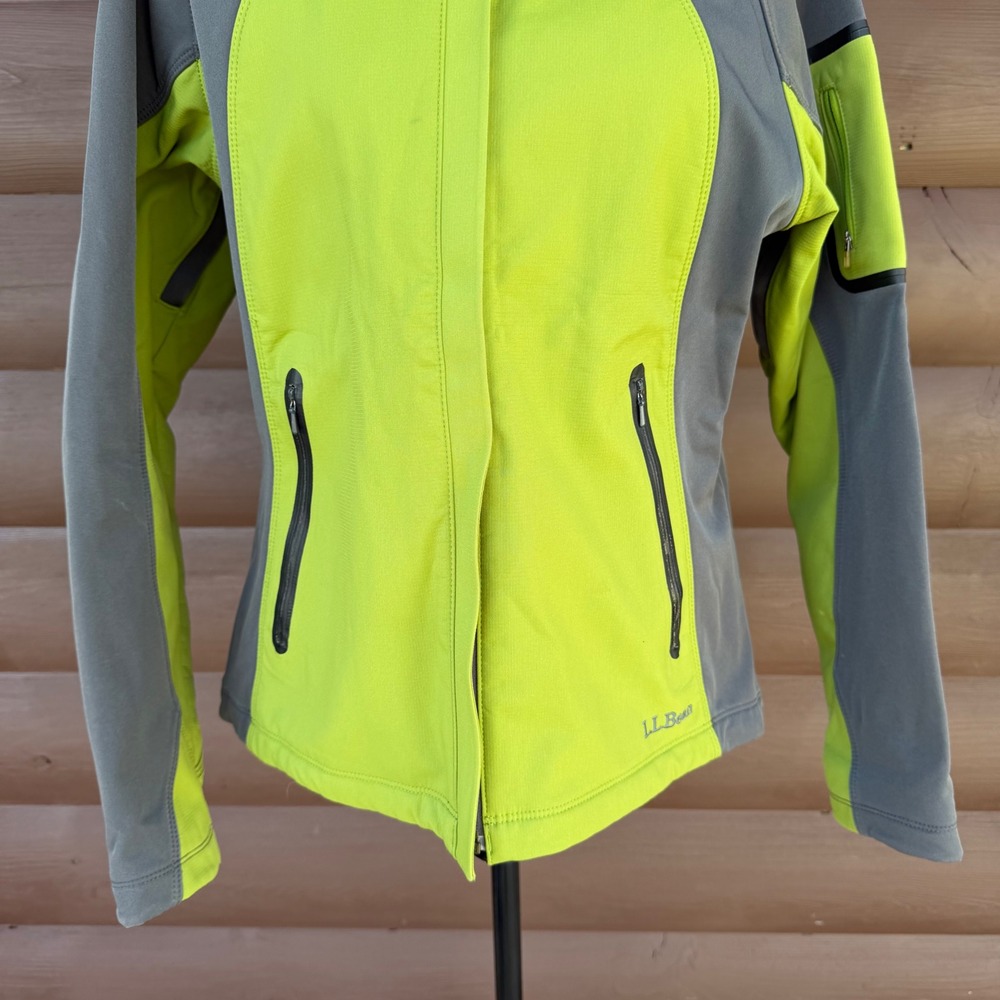 L.L. Bean Softshell Jacket Womens Medium Lime Green Gray Full Zip Outdoor Coat - Picture 2 of 6